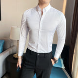 Small Asian Size Slim Fit Design Men's Long Sleeve Button White Black Casual Shirts