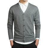 Riolio Grey Cardigans Men Cotton Sweater Long Sleeve Mens V-Neck Sweaters Loose Solid Button Tops Fit Knitting Casual Style Clothing