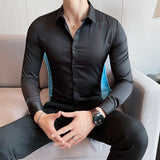 Korean Fashion Tight and Small Design Men Shirt Casual Button Down Long Sleeve White Black Green Shirts