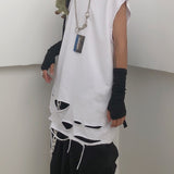 Summer ripped hole punk hip hop tank top vintage men women street style oversize vest sleeveless shirt