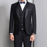 Riolio Black Groom Tuxedo for Wedding Prom Men Suits 3 Piece Smoking Formal Slim Fit Ceremony Male Clothes Set Vest Jacket Pants