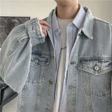 Cotton Denim Jacket Men Casual Solid Color Lapel Single Breasted Jeans Jacket Men Outwear Bomber Streetwear Windbreaker Coat