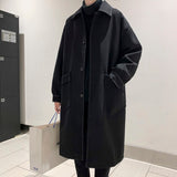 Riolio Autumn Black Trench Coat Men's Fashion Casual Long Coat Men Streetwear Korean Loose Oversize Windbreaker Jacket Mens Overcoat