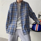 Riolio Long Sleeve Plaid Shirts Men Autumn Big Size M-3XL Chic Loose Vintage Panelled High Street All-match Gentleman Camisa Harajuku