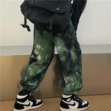 Riolio Hip Hop Tie Dye Pants Men's Fashion Casual Retro Corduroy Pants Men Streetwear Korean Loose Straight Wide Legs Pants Mens M-XL