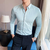 Small Asian Size Slim Fit Design Men's Long Sleeve Button White Black Casual Shirts