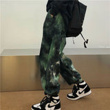 Riolio Hip Hop Tie Dye Pants Men's Fashion Casual Retro Corduroy Pants Men Streetwear Korean Loose Straight Wide Legs Pants Mens M-XL