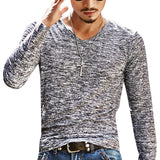 Spring Men Long Sleeve T-shirt V Neck Black T Shirt Top Tee Male Streetwear Fitness Men's Long Sleeve T-shirt