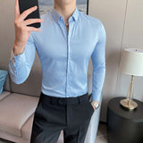 Small Asian Size Slim Fit Design Men's Long Sleeve Button White Black Casual Shirts