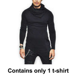 Hot Sale Fashion Streetwear Turtle neck Street T shirt Men Hip Hop Long Sleeve Asymmetry Thin Designed Men's T-Shirt MY062