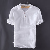 Riolio Mens Pullover Linen Shirts Short Sleeve Summer Breathable Mens Quality Casual Shirts Slim fit Solid Cotton Shirts Men TS-150