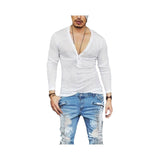 US Stock Fashion Men Casual Slim Fit Long Sleeve Deep V-neck Sexy Shirt T-shirts