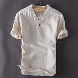 Riolio Mens Pullover Linen Shirts Short Sleeve Summer Breathable Mens Quality Casual Shirts Slim fit Solid Cotton Shirts Men TS-150