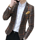 Men's Fashion Boutique Fashion Houndstooth Wedding Dress Suits Blazers / Mens Pure Color Casual Business Plaid Suit Jacket Coat