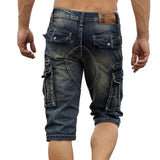Summer Mens Retro Cargo Denim Shorts Vintage Acid Washed Faded Multi-Pockets Military Style Biker Short Jeans for Men