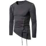 Newest men side lacing up punk hip hop long sleeve irregular hem design slim tees tops man street gothic style clothing