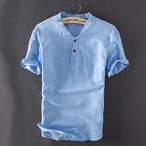 Riolio Mens Pullover Linen Shirts Short Sleeve Summer Breathable Mens Quality Casual Shirts Slim fit Solid Cotton Shirts Men TS-150