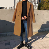 Riolio Winter Fashion Woolen Blends Coat Men Korean Style Lapel Solid Color Windbreaker Thick British Casual Coat Male