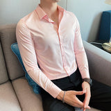 Korean Fashion Tight and Small Design Men Shirt Casual Button Down Long Sleeve White Black Green Shirts