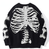 Men Oversized Sweater Black Loose Skeleton Bone Print Women Vintage Retro Knitted Sweater Autumn Cotton Pullover Unisex