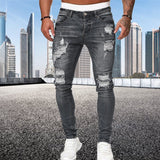 Riolio Fashion Street Style Ripped Skinny Jeans Men Vintage wash Solid Denim Trouser Mens Casual Slim fit pencil denim Pants hot sale