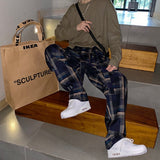 Riolio Plaid Pants Plaid Trousers Male Checked Trousers Straight Baggy Casual Korean Harajuku Men's Fashion Pants Streetwear