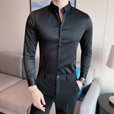 Small Asian Size Slim Fit Design Men's Long Sleeve Button White Black Casual Shirts