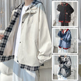 Korean Black White Plaid Men Hooded Jacket Harajuku Man Oversized Coats Spring Male Casual Outwears Clothing