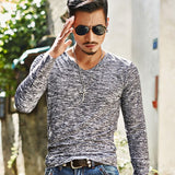 Spring Men Long Sleeve T-shirt V Neck Black T Shirt Top Tee Male Streetwear Fitness Men's Long Sleeve T-shirt