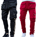 Riolio Summer Cargo Casual Pants Men's Hip Pop Joggers Reflective Multi-Pocket Trackpants Men's Running Jogging Pants Sports Trousers