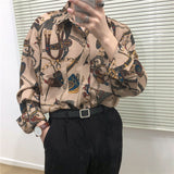 Riolio New Beach Hawaiian Shirt for Men Long Sleeve Casual Loose Harajuku Floral Print Blouse Button Up Mens Shirts Streetwear