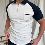 Summer New Men Polo Shirt Short Sleeve Oversized Loose Zipper Color Matching Clothes Luxury Male Tee Shirts Top U.S. Yards