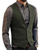 Men's V-Neck Suit Vests Fashion Formal Slim Fit Business Herringbone Dress Waistcoat for Tuxedo Wedding Party