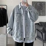 Cotton Denim Jacket Men Casual Solid Color Lapel Single Breasted Jeans Jacket Men Outwear Bomber Streetwear Windbreaker Coat