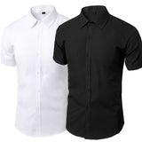 Riolio Summer Shirt for Men Daily Casual White Shirts Short Sleeve Button Down Slim Fit Male Social Blouse 4XL 5XL