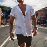 Mens Linen Blouse Short Sleeve Baggy Buttons Summer Solid Comfortable Pure Cotton And Linen Casual Loose Holiday Shirts Tee Tops