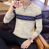Riolio New Spring Knitted Sweaters Casual Men Sweater Wavy Stripes O-Neck Top Blouse Mens Pullovers Slim Fit Pullover Clothing 3XL C273