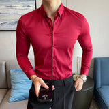 Small Asian Size Slim Fit Design Men's Long Sleeve Button White Black Casual Shirts