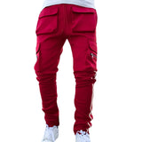 Riolio Summer Cargo Casual Pants Men's Hip Pop Joggers Reflective Multi-Pocket Trackpants Men's Running Jogging Pants Sports Trousers