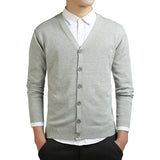 Riolio Grey Cardigans Men Cotton Sweater Long Sleeve Mens V-Neck Sweaters Loose Solid Button Tops Fit Knitting Casual Style Clothing