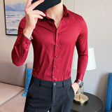 Korean Fashion Tight and Small Design Men Shirt Casual Button Down Long Sleeve White Black Green Shirts