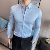 Small Asian Size Slim Fit Design Men's Long Sleeve Button White Black Casual Shirts