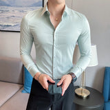 Korean Fashion Tight and Small Design Men Shirt Casual Button Down Long Sleeve White Black Green Shirts