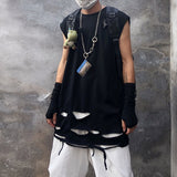 Summer ripped hole punk hip hop tank top vintage men women street style oversize vest sleeveless shirt