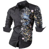 Sport Trendy Men's Shirt Dress Casual Long Sleeve Fashion Dragon Stylish Black