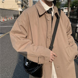 Riolio Autumn Khaki/Black Trench Coat Men Fashion Casual Long Coat Men Korean Loose Oversized Windbreaker Jacket Mens Overcoat M-2XL