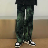 Riolio Hip Hop Tie Dye Pants Men's Fashion Casual Retro Corduroy Pants Men Streetwear Korean Loose Straight Wide Legs Pants Mens M-XL