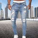 Riolio Fashion Street Style Ripped Skinny Jeans Men Vintage wash Solid Denim Trouser Mens Casual Slim fit pencil denim Pants hot sale