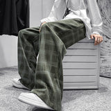 Riolio Autumn Corduroy Pants Men Fashion Retro Casual Plaid Pants Men Streetwear Hip Hop Loose Straight Trousers Male Large Size S-5XL