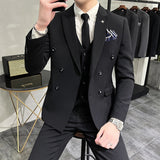 Riolio (Jacket+Vest+Pant) Latest Design Double Breasted Suit Groom Wedding Stage Tuxedos Best Costume Mens Business Social Suits